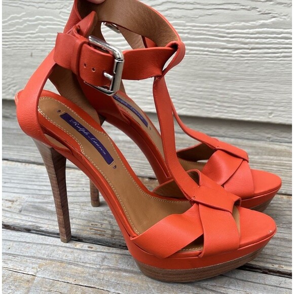 Ralph Lauren Shoes - Ralph Lauren Purple Label Women’s 39.5 B Orange Leather 5" Heel Sandals Italy